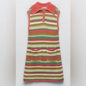 Zara crochet striped dress size medium orange, green, white